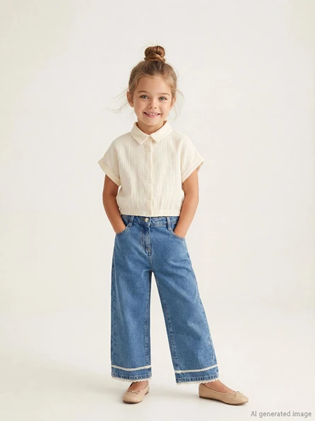 LCW Kids Mavi Regular Fit Kız Çocuk Jean Pantolon ürün görseli 1