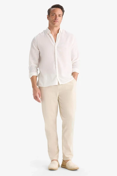 Defacto Z6475AZBG766 Bej %100 Pamuk Jogger Fit Beli Bağcıklı Lastikli Dar Paça Cepli Pantolon ürün görseli 1