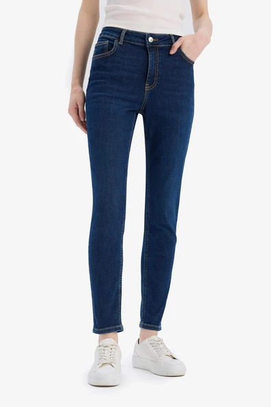 Defacto D8178 Mavi Rebeca Skinny Fit Yüksek Bel Düz Paça Uzun Jean Taş Yıkama Pantolon ürün görseli 1