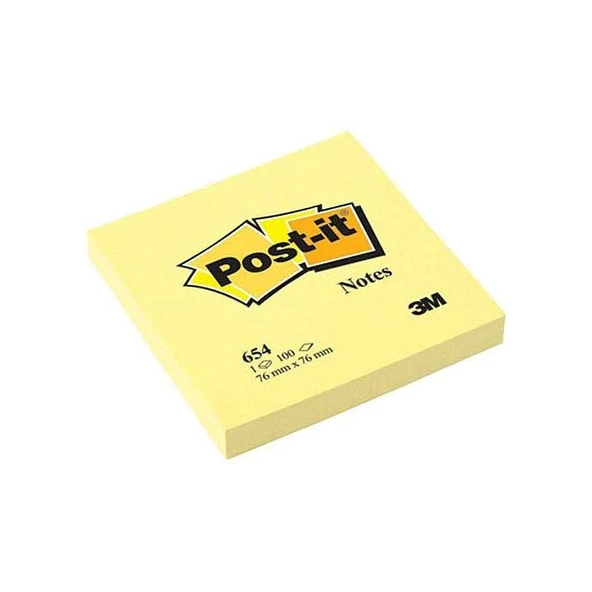 Post-İt Yapışkanlı Not Kağıdı 100 Yaprak 76X76Mm Sarı 654 (12 Koçan) ürün görseli 1