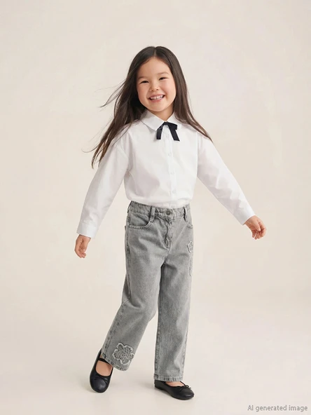 LCW Kids Karışık Regular Fit Nakışlı Kız Çocuk Jean Pantolon ürün görseli 1