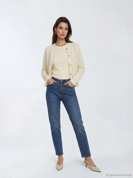 LCW Modest İndigo Mom Fit Kadın Jean Pantolon ürün görseli 1