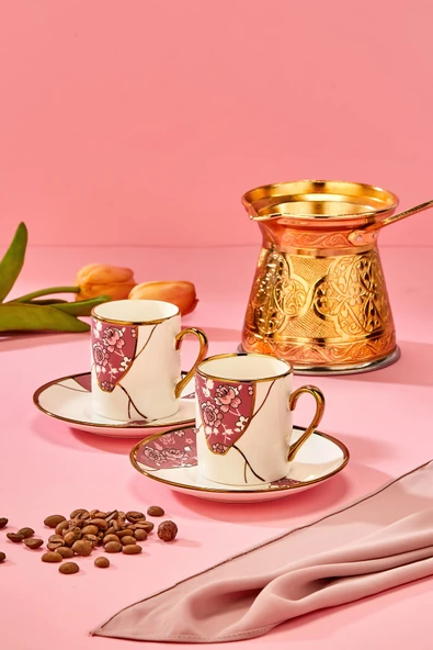 Cooker  Lavinya 2 Kişilik 90 ml Porselen Kahve Fincan Takımı CKR3862 ürün görseli 1