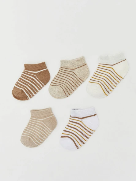 LCW Kids Kahverengi Çizgili Erkek Bebek Patik Çorap 5'li ürün görseli 1