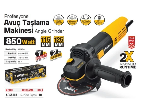 Sgs 5113 Profesyonel 115-125mm Avuç Taşlama Makinesi 850 Watt ürün görseli 1