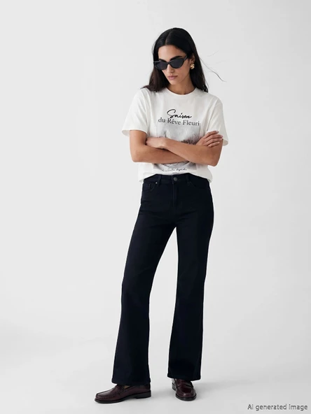 LCW Jeans Siyah Flare Kadın Jean Pantolon ürün görseli 1