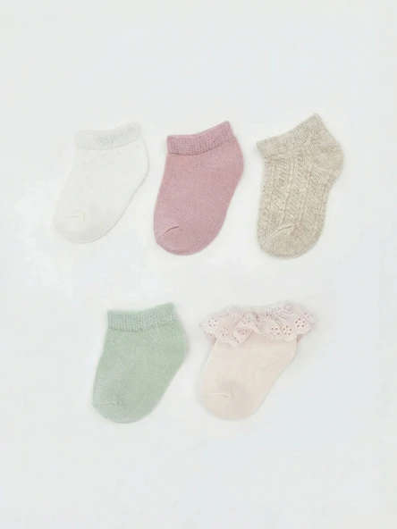 LCW baby Pembe Desenli Kız Bebek Patik Çorap 5'li ürün görseli 1