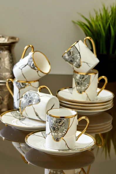 Cooker  Lavinya 6 Kişilik 90 ml Porselen Kahve Fincan Takımı CKR3861 ürün görseli 1