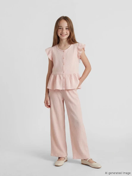 LCW Kids Pembe Beli Lastikli Kız Çocuk Müslin Pantolon ürün görseli 1