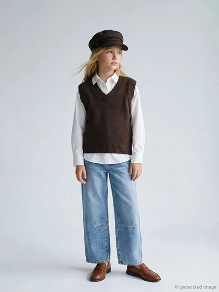 LCW Kids Mavi Loose Fit Kız Çocuk Jean Pantolon ürün görseli 1