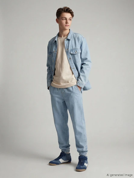 LCW Kids İndigo Loose Fit Erkek Çocuk Jean Jogger Pantolon ürün görseli 1