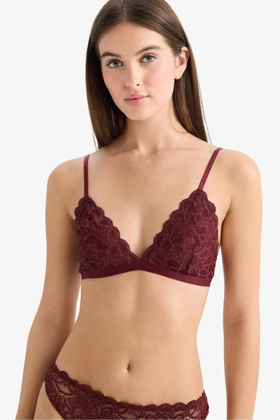 Defacto F5037AXBR210 Bordo Dantelli Simli Kapsız Pedsiz Balensiz Triangle Bra ürün görseli 1