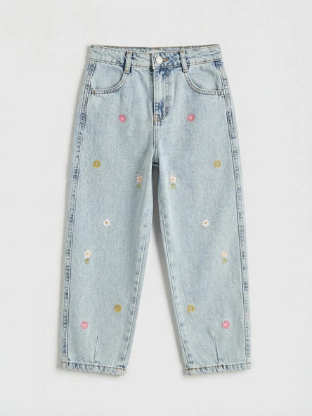 LCW Kids Mavi Balloon Fit Nakışlı Kız Çocuk Jean Pantolon ürün görseli 1