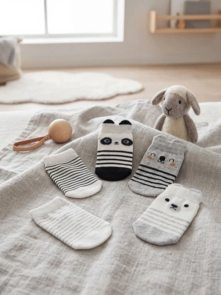 LCW baby Ekru Desenli Erkek Bebek Patik Çorap 5'li ürün görseli 1