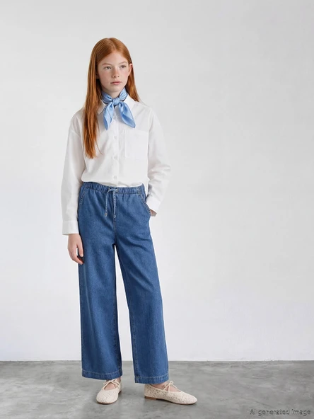 LCW Girls Studio İndigo Wideleg Kız Çocuk Jean Pantolon ürün görseli 1