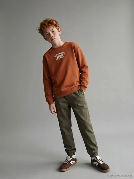 LCW Kids Haki Beli Lastikli Erkek Çocuk Jogger Pantolon ürün görseli 1