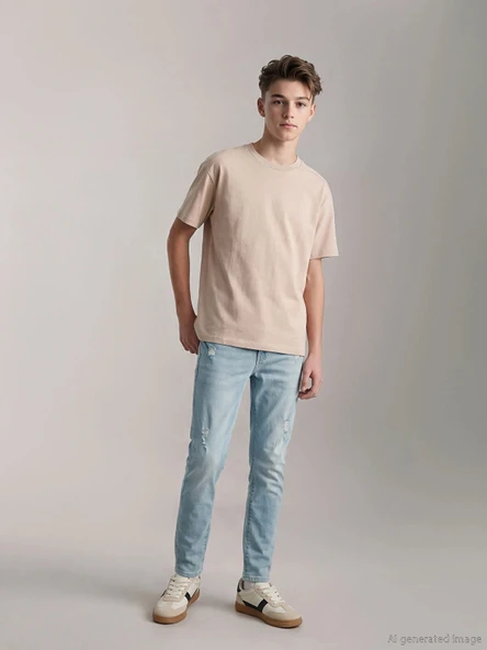 LCW Kids İndigo Yırtık Detaylı Süper Skinny Fit Erkek Çocuk Jean ürün görseli 1