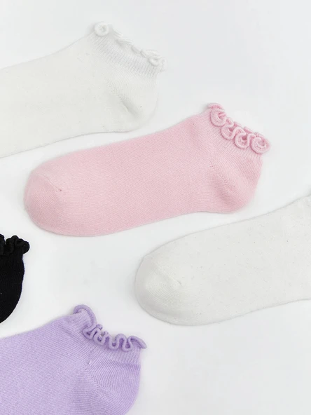 LCW Kids Ekru Basic Kız Çocuk Patik Çorap 5'li - Resim 2
