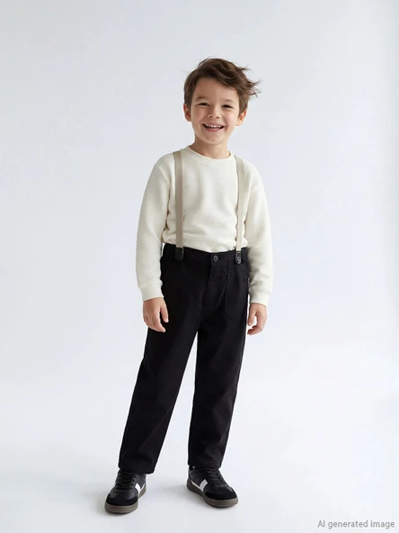 LCW Kids Siyah Beli Lastikli Askılı Erkek Çocuk Pantolon ürün görseli 1