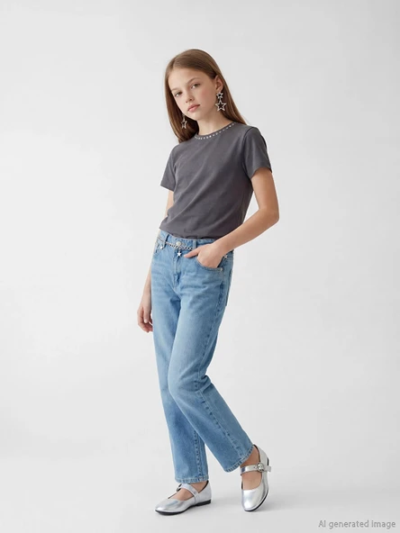 LCW Kids İndigo Straight Fit Kız Çocuk Jean Pantolon ürün görseli 1