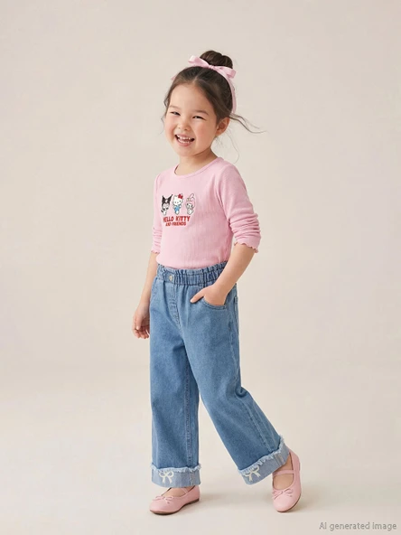 LCW Kids İndigo Wide Leg Kız Çocuk Jean Pantolon ürün görseli 1