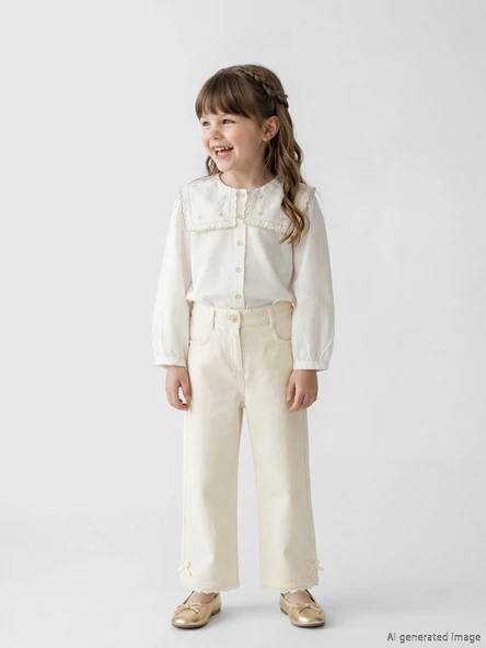 LCW Kids Ekru Fiyonk Detaylı Kız Çocuk Gabardin Pantolon ürün görseli 1