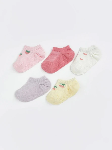 LCW Kids Pembe Kız Bebek Kaydırmaz Tabanlı Patik Çorap 5'li ürün görseli 1