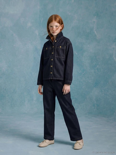 LCW Girls Studio İndigo Wideleg Kız Çocuk Jean Pantolon ürün görseli 1