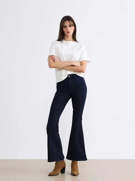 LCW Jeans Lacivert Yüksek Bel Mars Flare Kadın Jean Pantolon ürün görseli 1