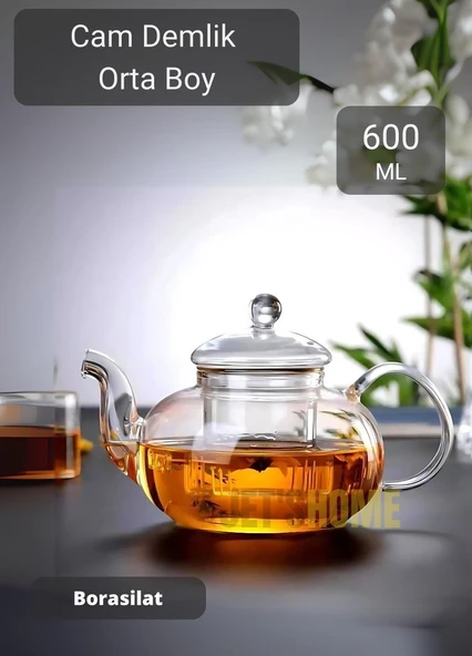 Cam Demlik Şeffaf Süzgeçli Demlik Isıya Dayanıklı Bitki Çayı Demliği Borosilat 600 ml ürün görseli 1