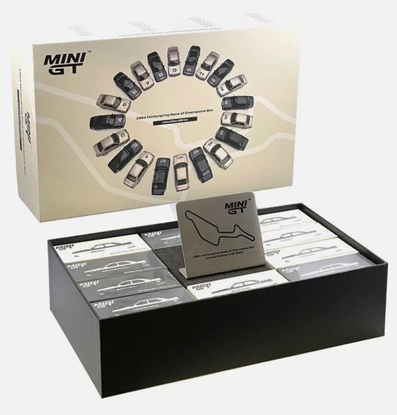 5000 limitli nadir koleksiyonluk 20 adet mini gt 1:64 1984 Nürburgring Race of Champions 20 Cars Set, Mercedes 190E ürün görseli 1