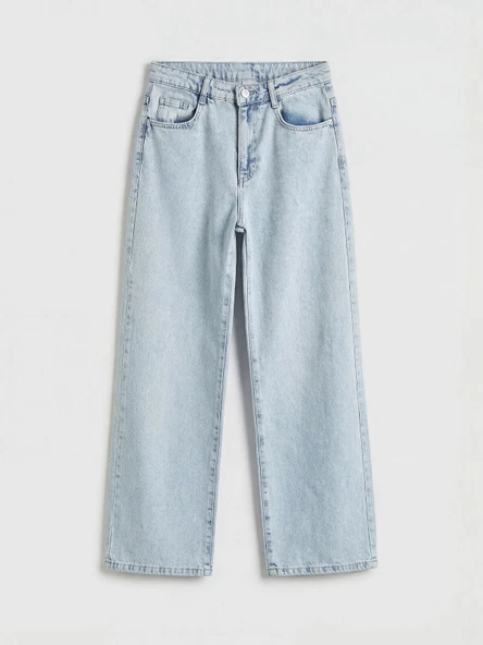 LCW Kids Mavi Wideleg Fiyonk Nakışlı Kız Çocuk Jean Pantolon ürün görseli 1