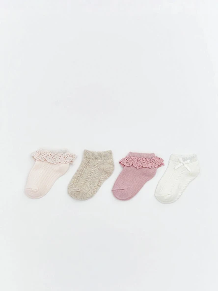 LCW baby Pembe Desenli Kız Bebek Patik Çorap 4'lü ürün görseli 1