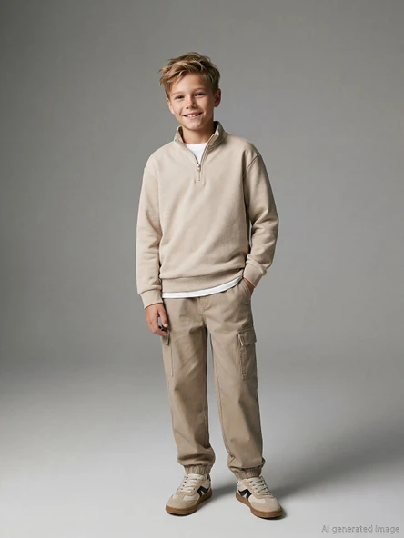 LCW Kids Bej Regular Fit Erkek Çocuk Jogger Pantolon ürün görseli 1