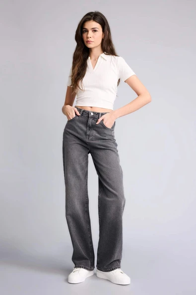Defacto F2943AXNM36 DENIM %100 Pamuk 90's Wıde Leg Yüksek Bel Jean Pantolon ürün görseli 1