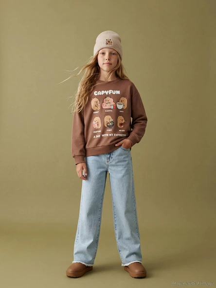 LCW Kids Mavi Wideleg Kız Çocuk Jean Pantolon ürün görseli 1