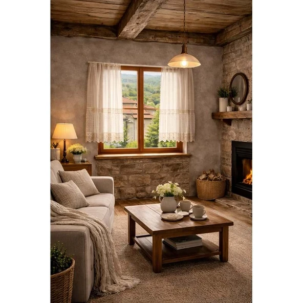 Buldan Monika 2 datelli naturel otontik perde 150X140 2 prç ürün görseli 1