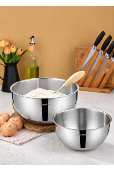 Cooker  2'lİ Paslanmaz Çelik Karıştırma Kabı Seti – 24 cm (3.5 L), 26 cm (7 L) ürün görseli 1