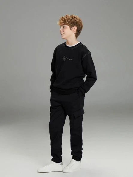 LCW Kids Siyah Beli Lastikli Erkek Çocuk Kargo Jogger Pantolon ürün görseli 1