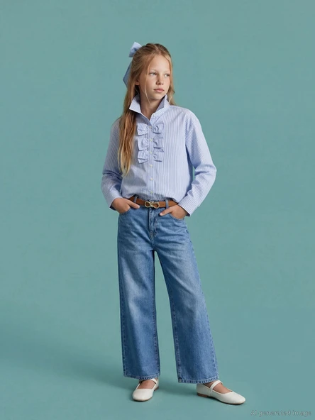 LCW Kids İndigo Wideleg Kız Çocuk Jean Pantolon ürün görseli 1