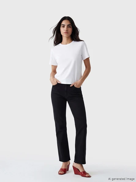 LCW Jeans Siyah Yüksek Bel Crop Flare Kadın Jean Pantolon ürün görseli 1