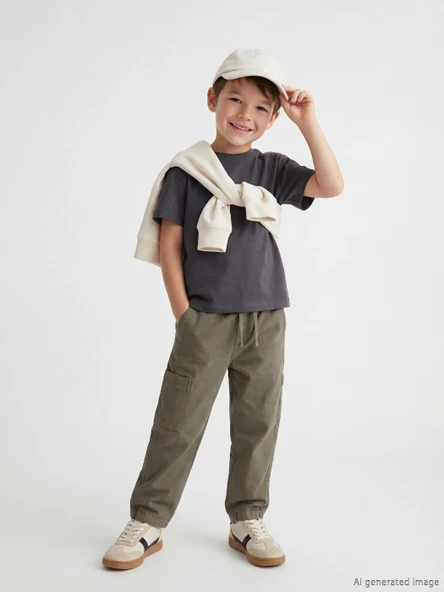 LCW Kids Haki Beli Lastikli Erkek Çocuk Kargo Kanvas Pantolon ürün görseli 1