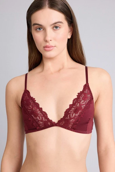 Defacto F9387AXBR210 Bordo Dantel Detaylı Saten Kapsız Pedsiz Balensiz Bralet ürün görseli 1