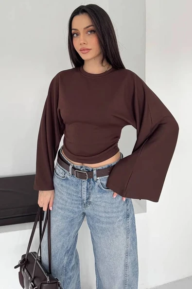 Kadın İspanyol Kol Crop Bluz - Resim 3