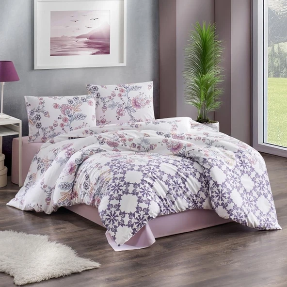Kristal Çift Kişilik Ranforce Nevresim Takımı Motif Lila ürün görseli 1