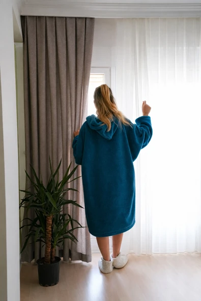 H&İ HOME TEXTILE Wellsoft Giyilebilir Tv Battaniyesi-Kapşonlu-Panço - Unisex Beden Oversize ürün görseli 1