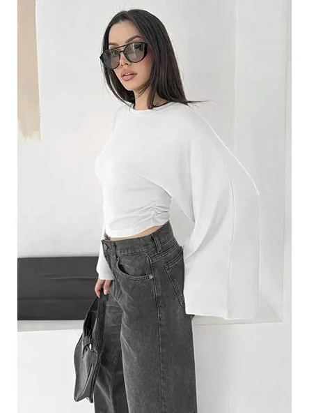 Kadın İspanyol Kol Crop Bluz - Resim 5