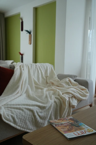 H&İ HOME TEXTILE Wellsoft Jakarlı Ekru Battaniye – 200x220 cm | Ultra Yumuşak, Sıcak Tutucu | Şık Dokulu Tasarım ürün görseli 1