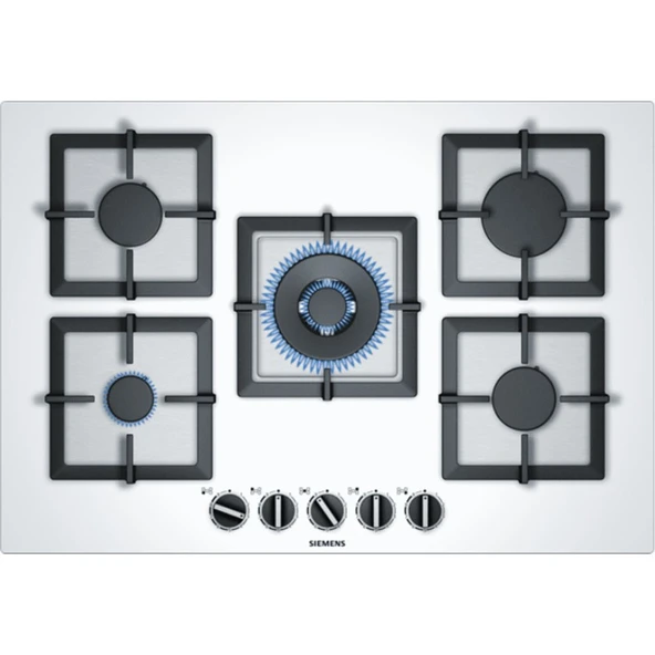 Siemens EP7A2QB20 Beyaz Wok 5 Gözlü Gazlı Ankastre Ocak Cam Yüzeyli Güvenli Kullanım ürün görseli 1