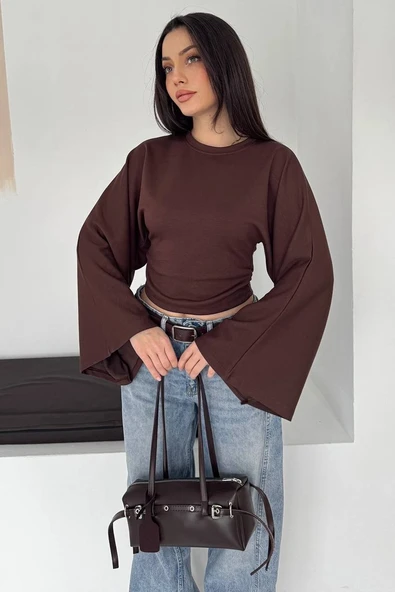 Kadın İspanyol Kol Crop Bluz - Resim 2